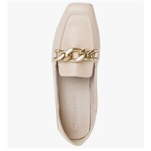 Tamaris AGOTA Leather Flat Loafer Gold Chain Ivory Size 6.5 EU 37 Preppy